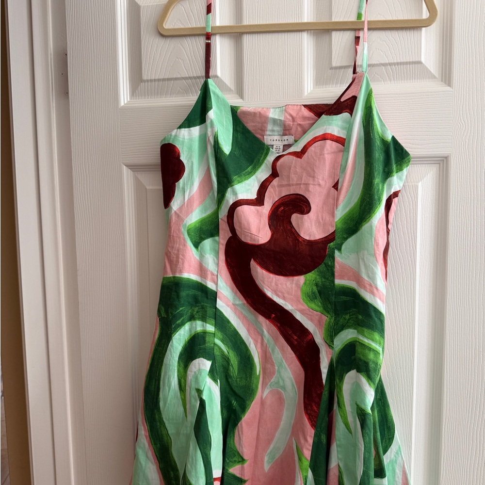 TopShop Floral Print Dress in Pink and Green